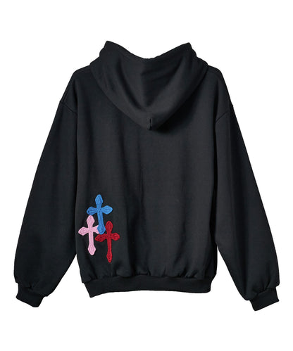 極太糸クロス刺繍パーカー