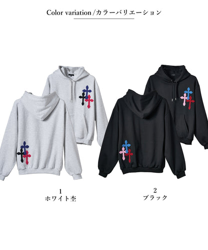 極太糸クロス刺繍パーカー