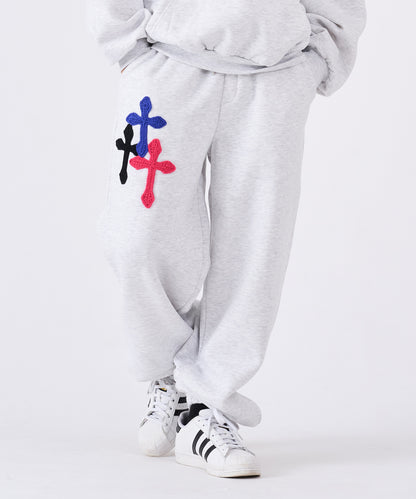 極太糸クロス刺繍スウェットパンツ