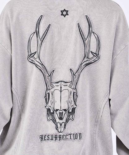 スカルアートアップリケカットオフトレーナー