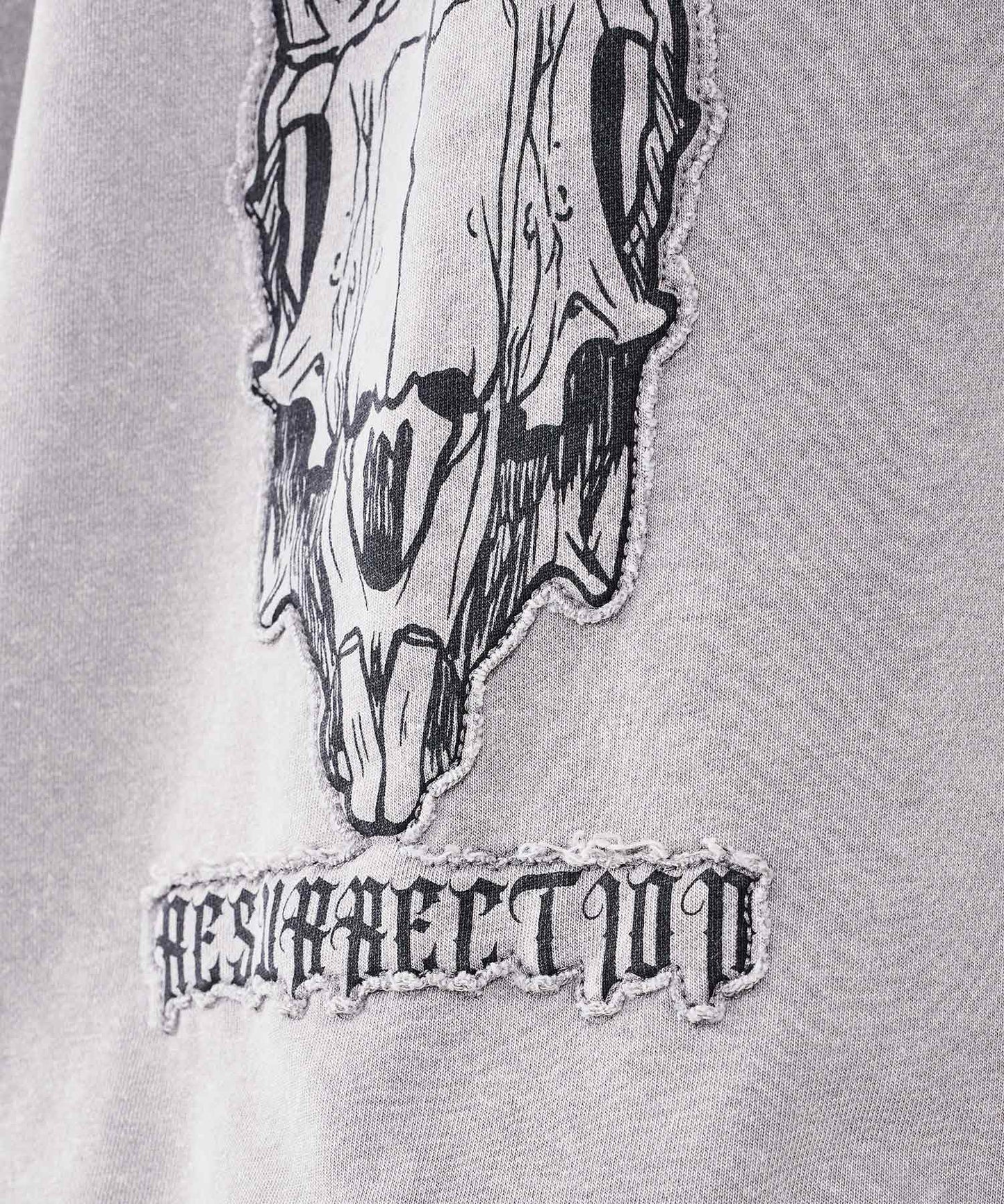 スカルアートアップリケカットオフトレーナー