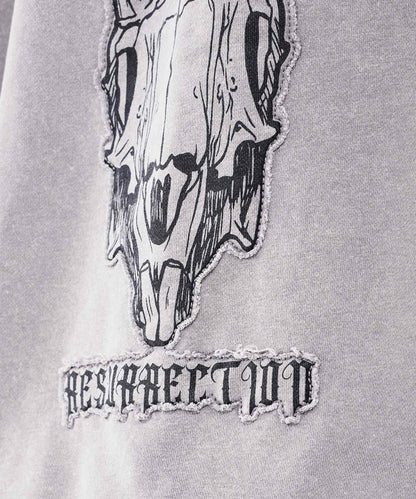 スカルアートアップリケカットオフトレーナー