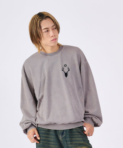 スカルアートアップリケカットオフトレーナー