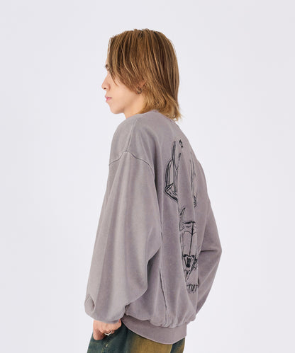 スカルアートアップリケカットオフトレーナー