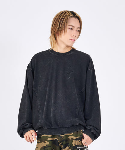 スカルアートアップリケカットオフトレーナー