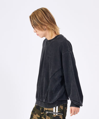 スカルアートアップリケカットオフトレーナー