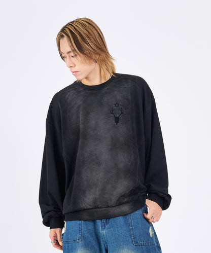 スカルアートアップリケカットオフトレーナー