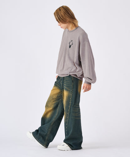 スカルアートアップリケカットオフトレーナー