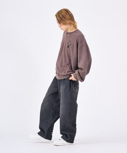 スカルアートアップリケカットオフトレーナー