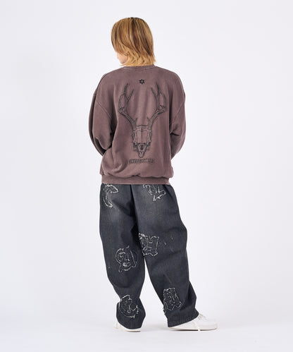 スカルアートアップリケカットオフトレーナー