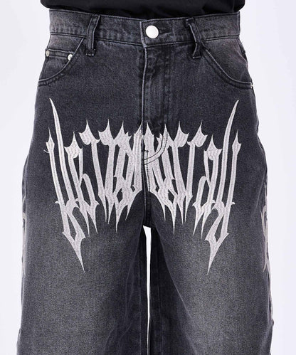 トライバル刺繍デニムバギーパンツ