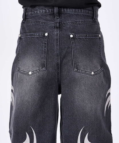 トライバル刺繍デニムバギーパンツ