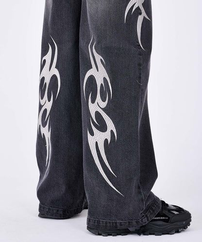 トライバル刺繍デニムバギーパンツ