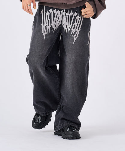 トライバル刺繍デニムバギーパンツ