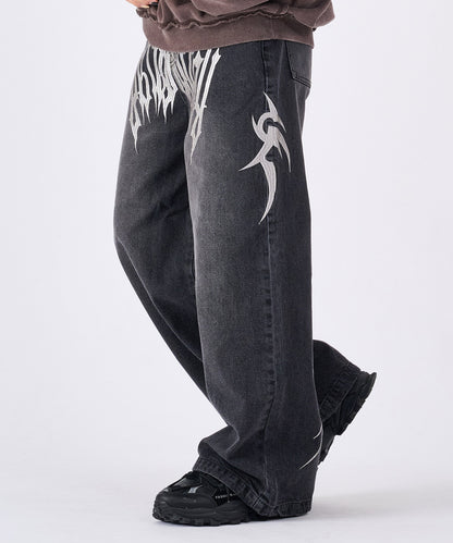 トライバル刺繍デニムバギーパンツ