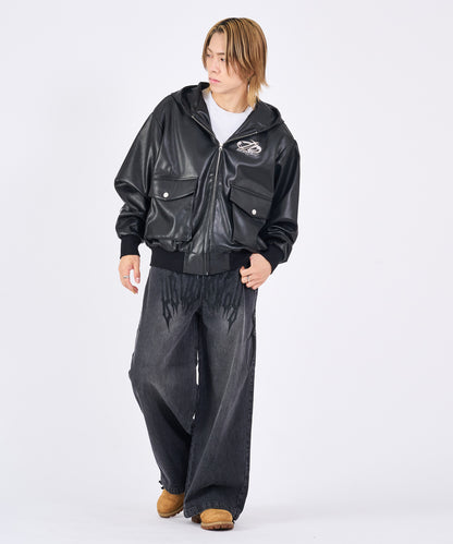 トライバル刺繍デニムバギーパンツ