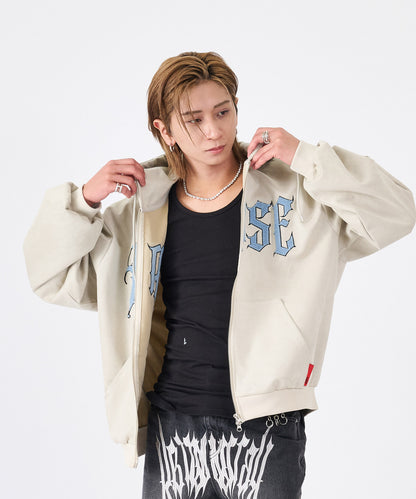 カットスエード　サガラ刺繍ZIPパーカー