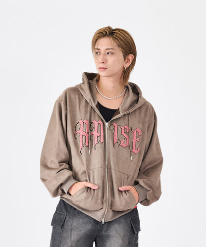 カットスエード　サガラ刺繍ZIPパーカー