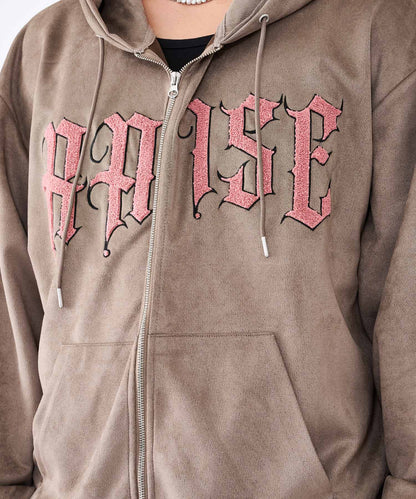 カットスエード　サガラ刺繍ZIPパーカー