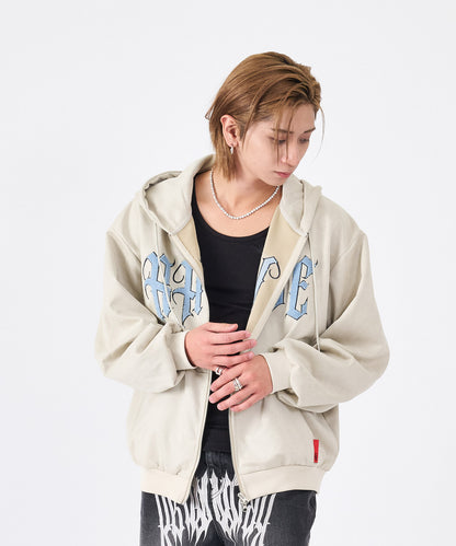 カットスエード　サガラ刺繍ZIPパーカー