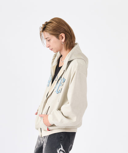 カットスエード　サガラ刺繍ZIPパーカー