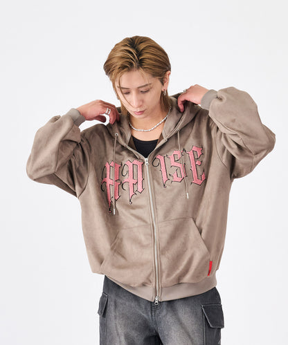 カットスエード　サガラ刺繍ZIPパーカー