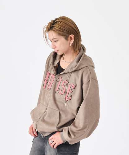 カットスエード　サガラ刺繍ZIPパーカー