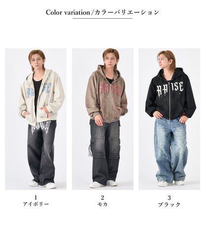 カットスエード　サガラ刺繍ZIPパーカー