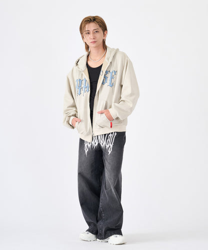 カットスエード　サガラ刺繍ZIPパーカー