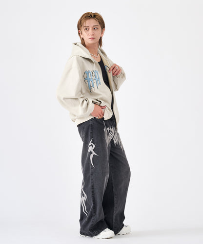 カットスエード　サガラ刺繍ZIPパーカー