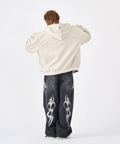 カットスエード　サガラ刺繍ZIPパーカー