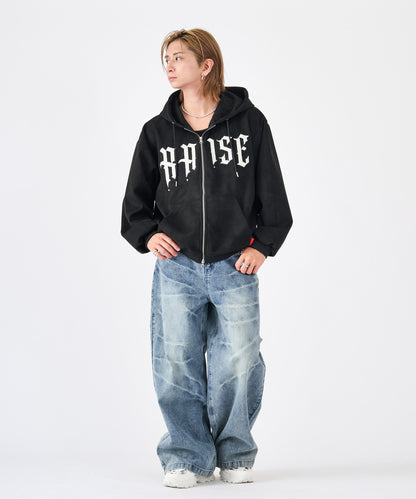 カットスエード　サガラ刺繍ZIPパーカー