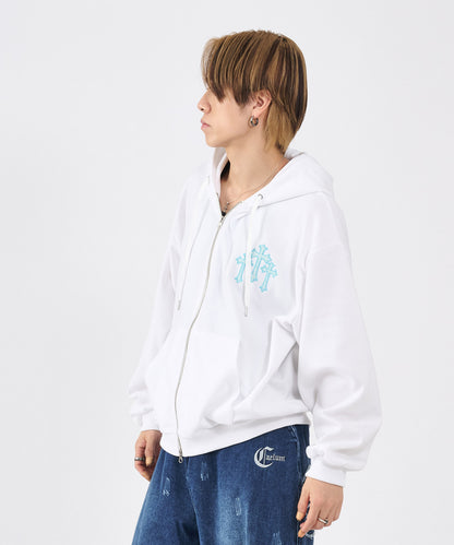 ツイードクロスアップリケZIPパーカー