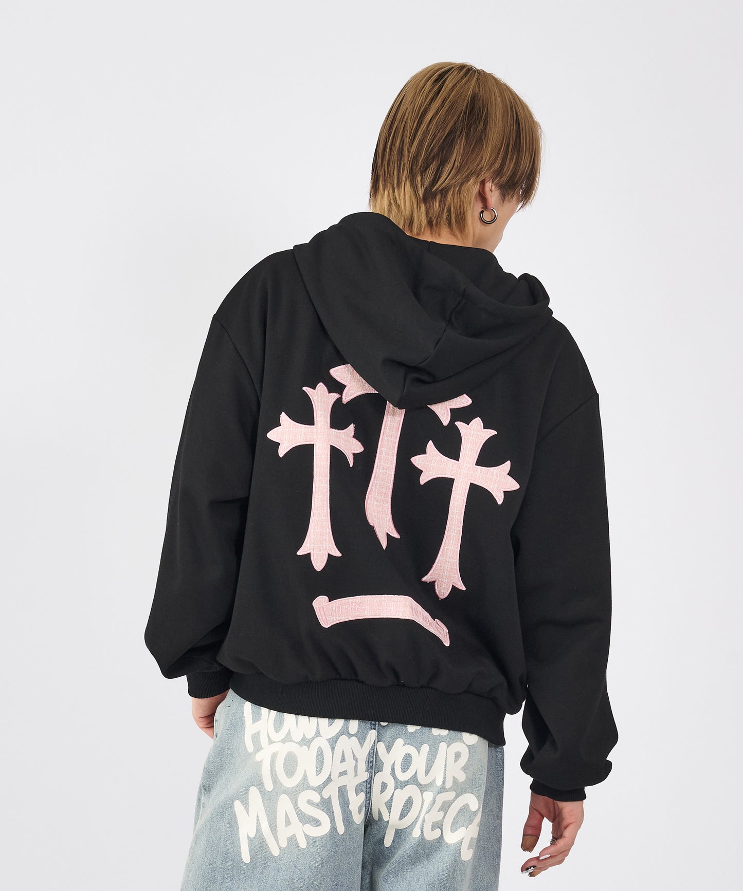 ツイードクロスアップリケZIPパーカー
