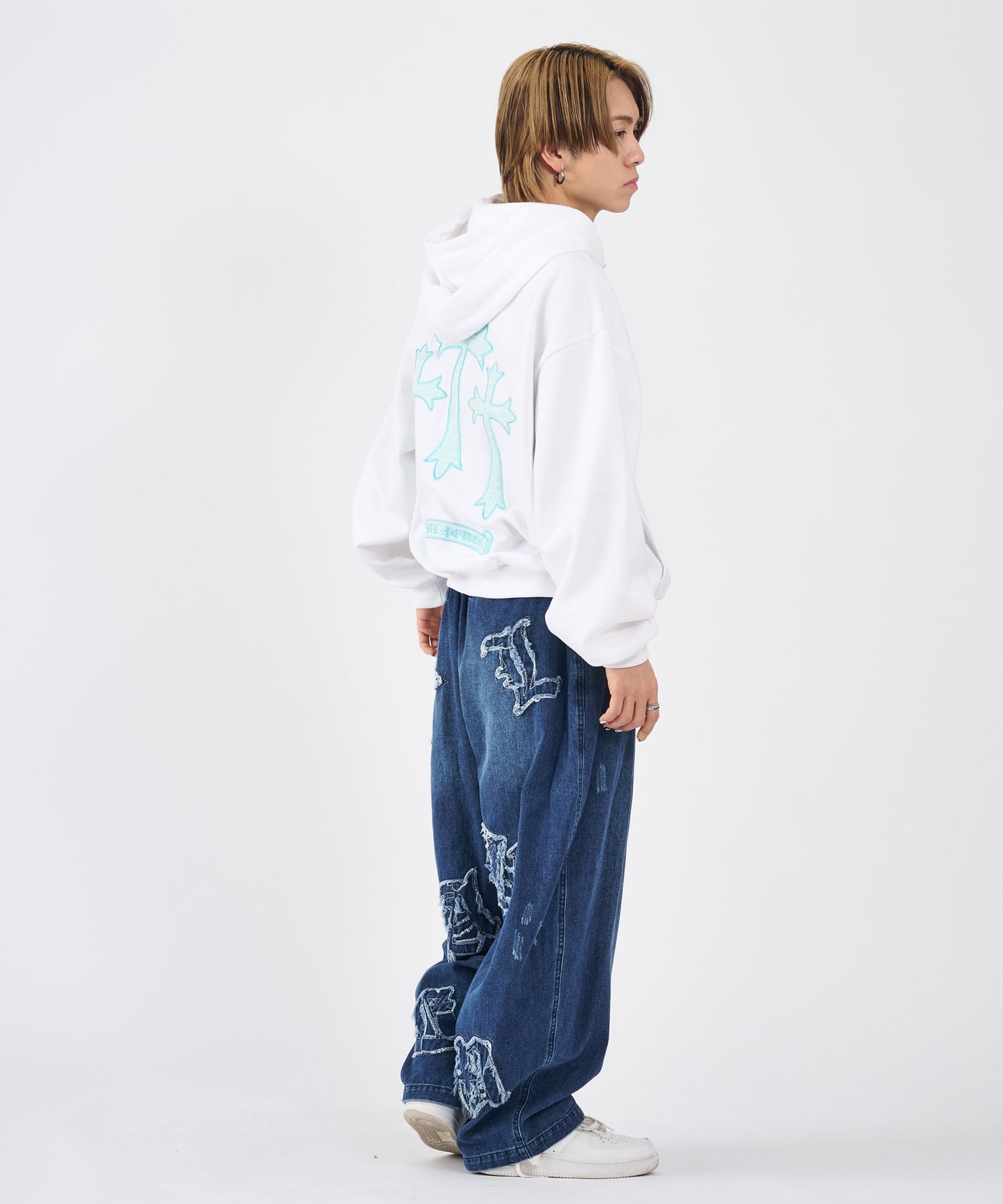 ツイードクロスアップリケZIPパーカー