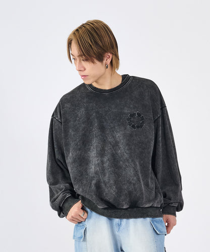 硫化染め　バックコラージュトレーナー