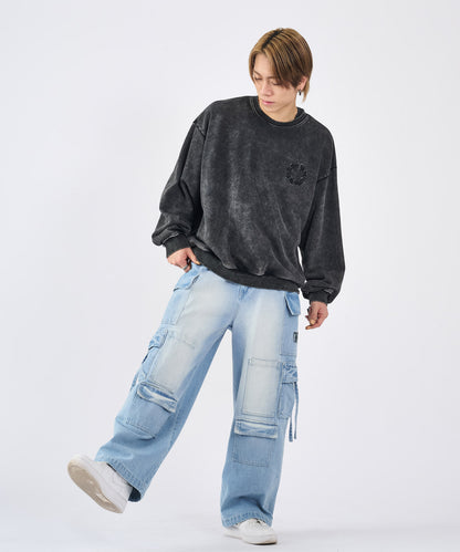 硫化染め　バックコラージュトレーナー