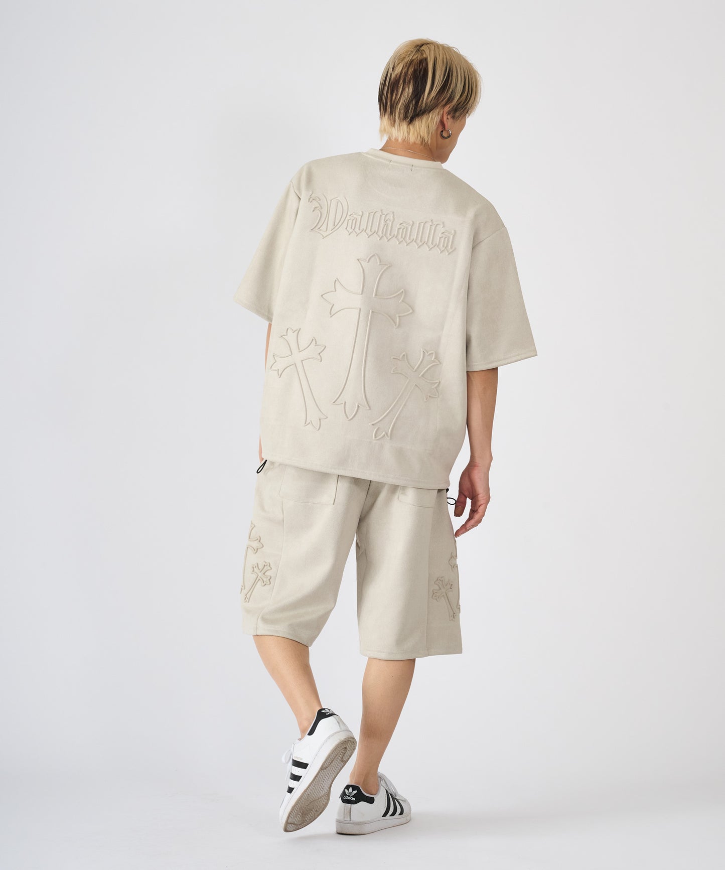 カットスエード　クロスエンボス半袖セットアップ
