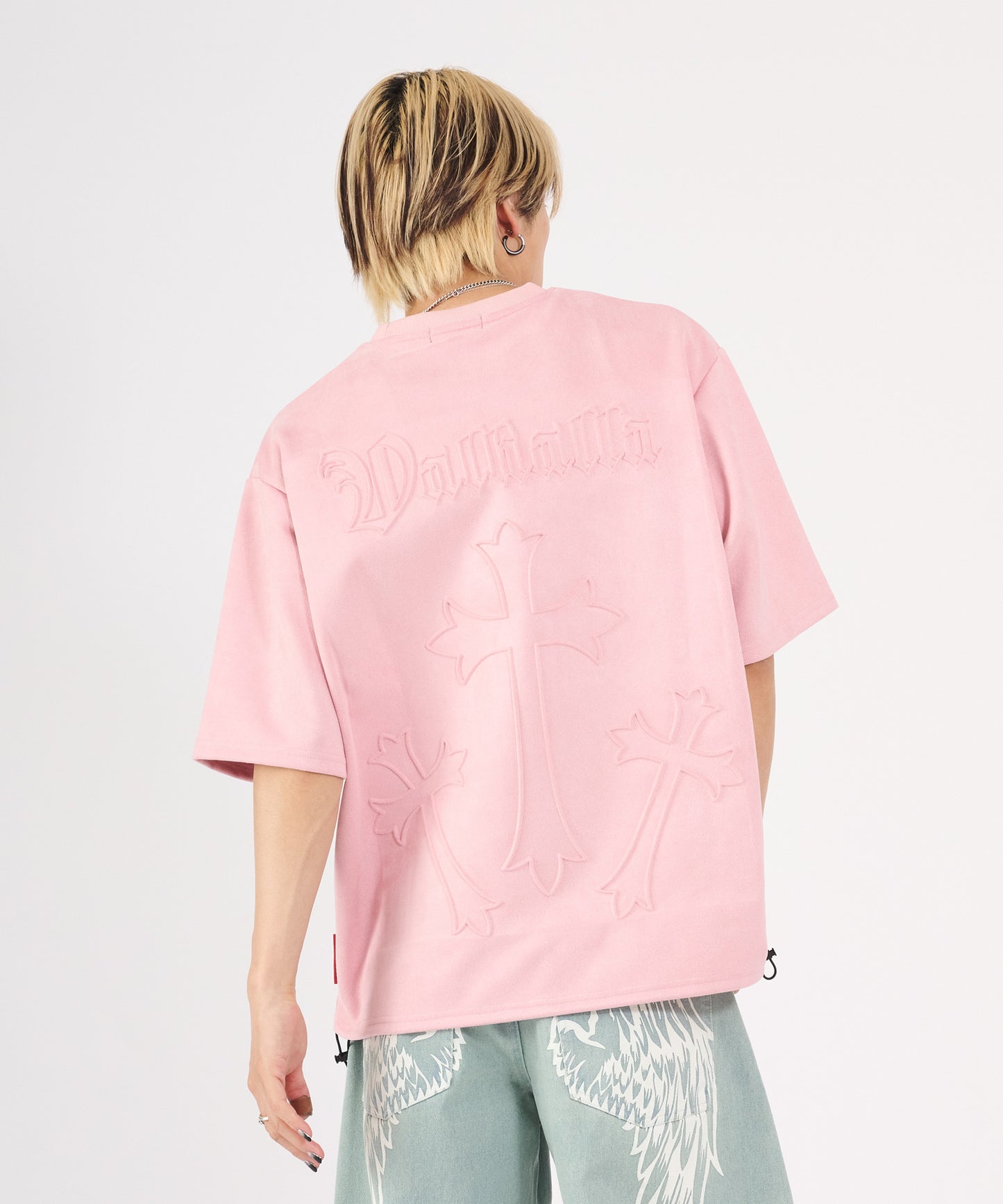 カットスエード　クロスエンボス半袖Tee