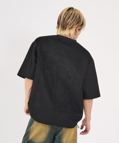 カットスエード　クロスエンボス半袖Tee