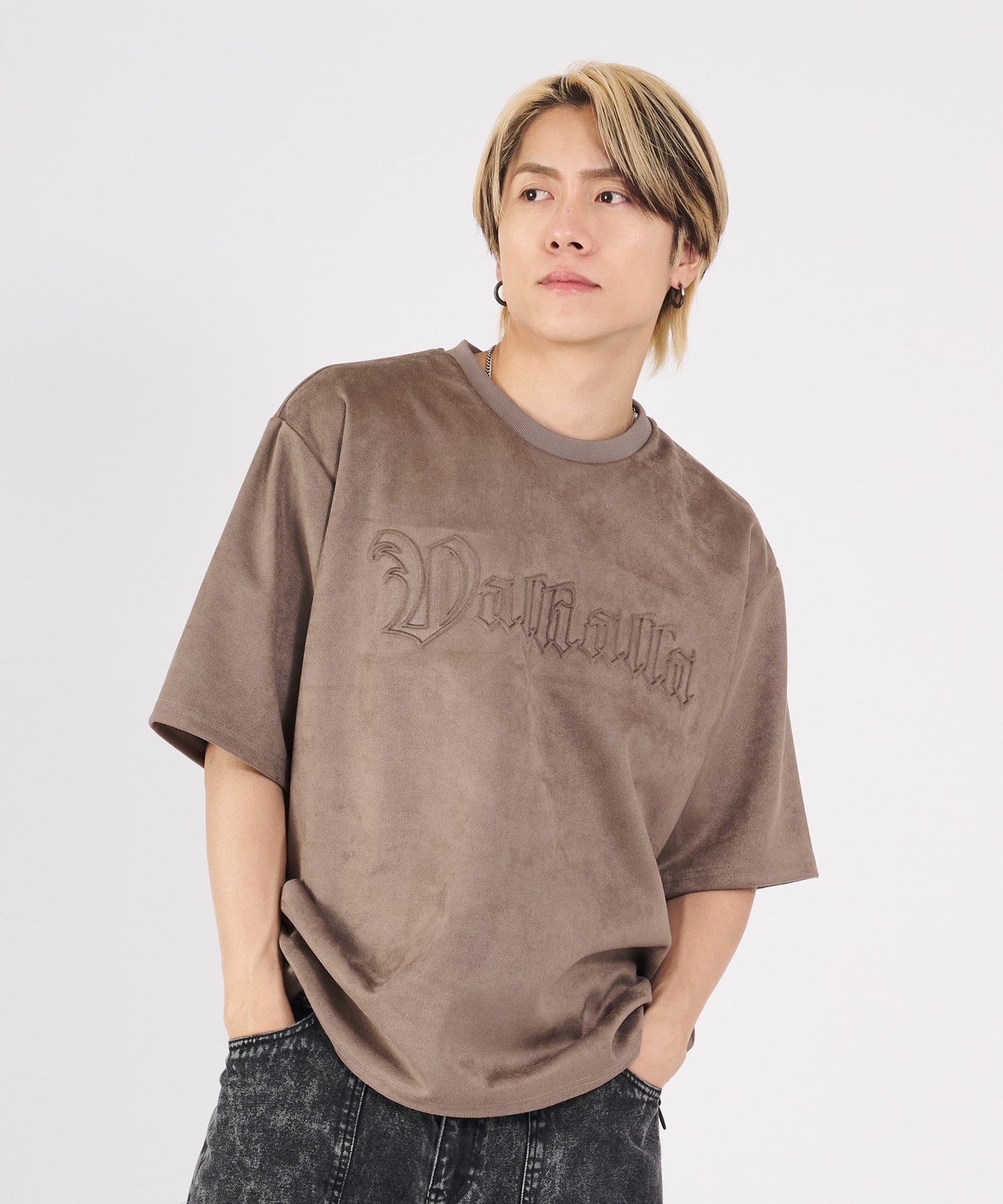 カットスエード　クロスエンボス半袖Tee