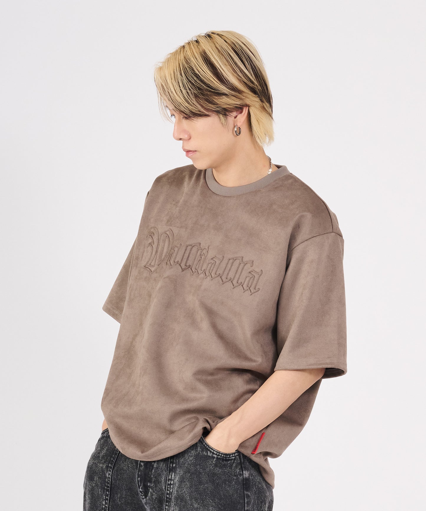 カットスエード　クロスエンボス半袖Tee