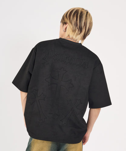 カットスエード　クロスエンボス半袖Tee