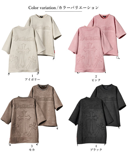 カットスエード　クロスエンボス半袖Tee