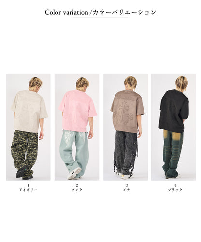 カットスエード　クロスエンボス半袖Tee