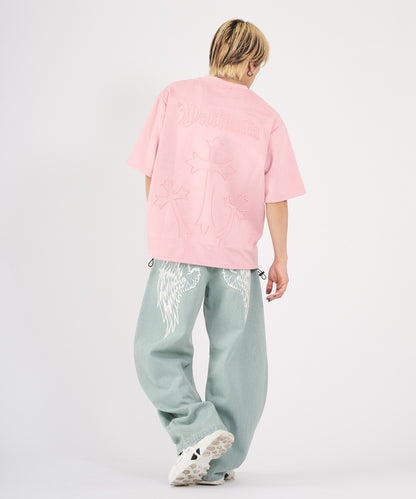 カットスエード　クロスエンボス半袖Tee