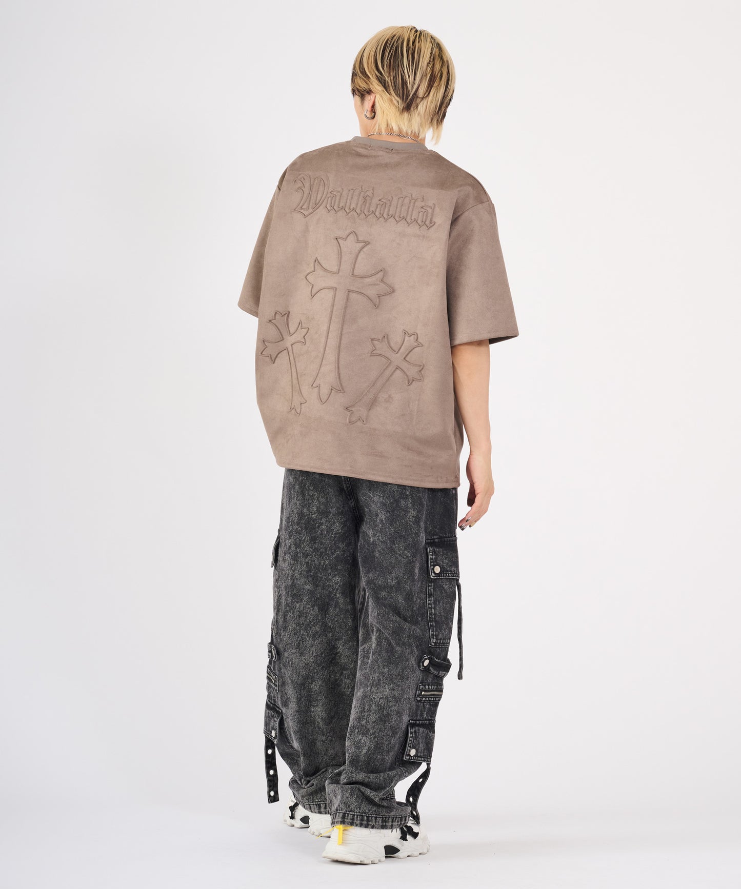 カットスエード　クロスエンボス半袖Tee