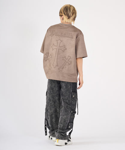 カットスエード　クロスエンボス半袖Tee