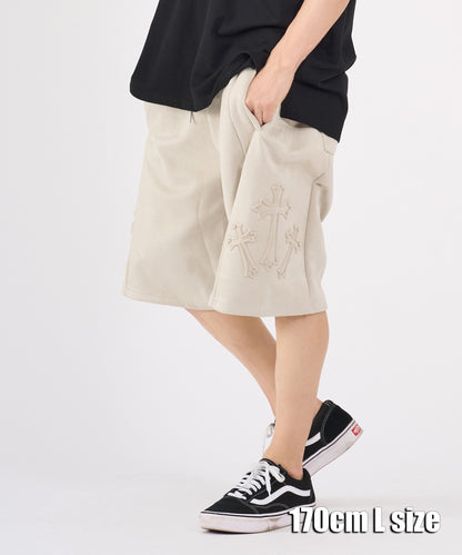 カットスエード　クロスエンボスショートパンツ