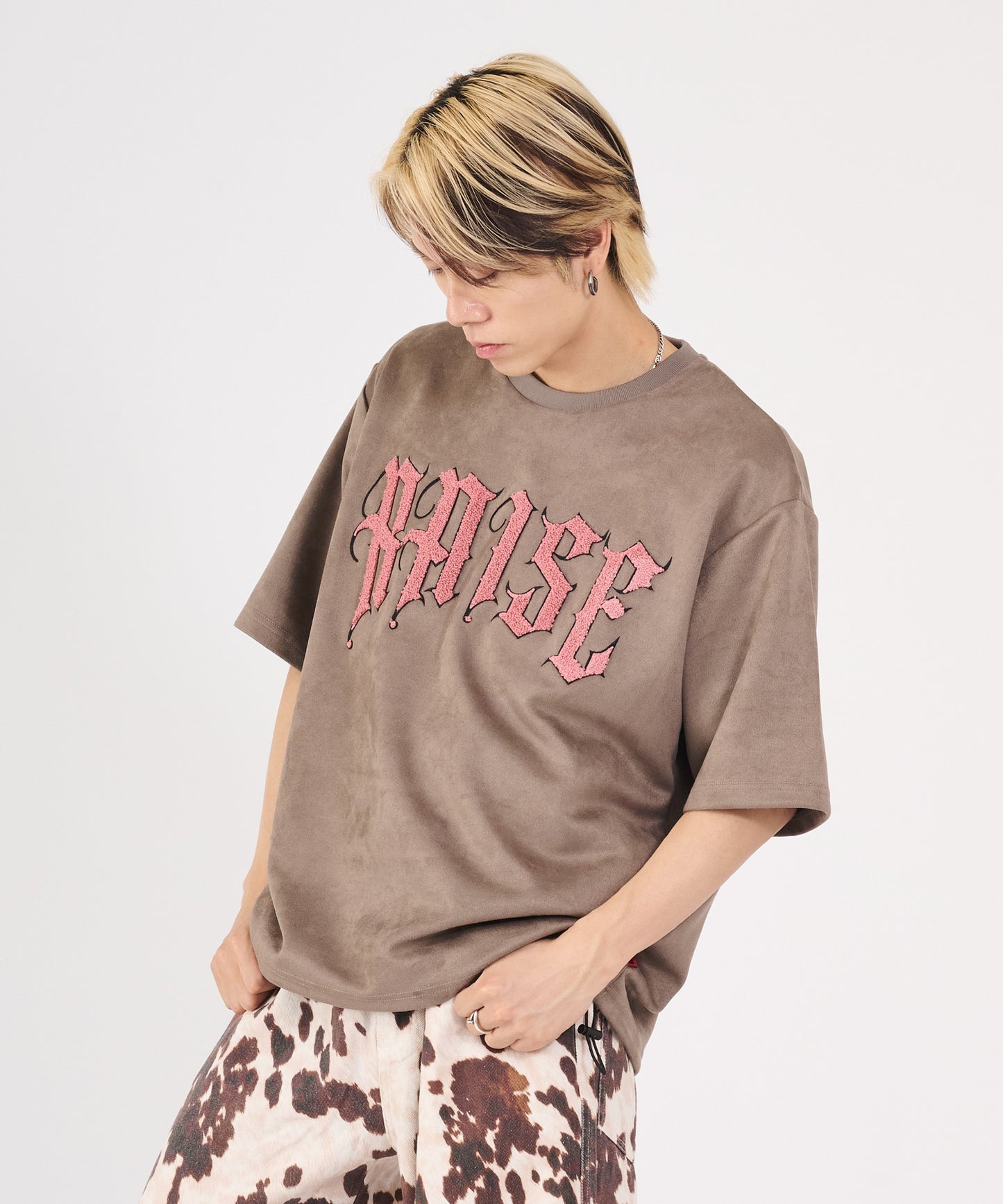 カットスエード　サガラ刺繍半袖Tシャツ